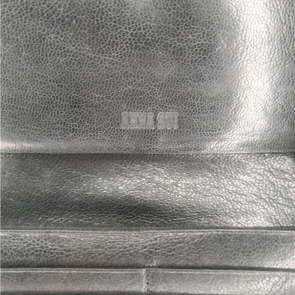 ANNA SUI Rose Cluth Wallet Genuine Cowhide Leather Rhinestone Bill Fold Japan - Picture 7 of 14